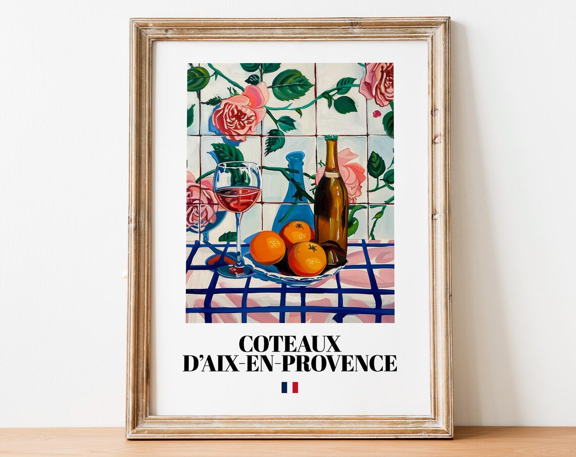 Vintage Coteaux Daixenprovence Art Print Poster Boho French Ros Artwork For Kitchens