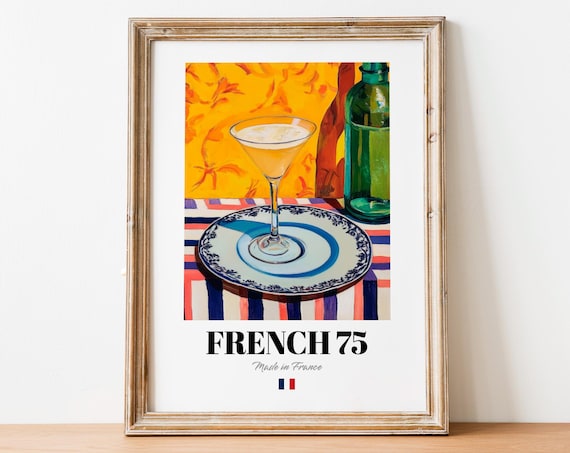French 75 Cocktail Wall Art Print Poster Sparkling Elegance For Kitchens