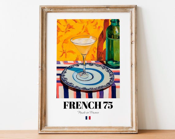 French 75 Made in France Cocktail Coupe Classic Bar Decor Poster