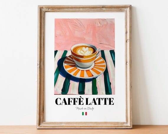 Italian Caff Latte Wall Art Print Poster Modern Milk Coffee For Stylish Kitchens