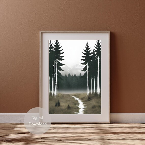 Nordic Nature Boho Wall Art Forest Farmhouse Decor Rustic Aesthetic Minimalist Design Vintage Print