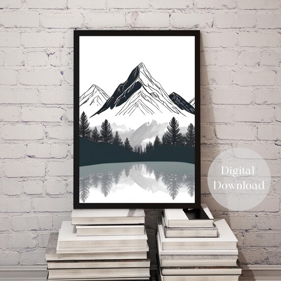 Minimalist Wall Art Modern Abstract Poster Mountain Boho Watercolor Forest Poster