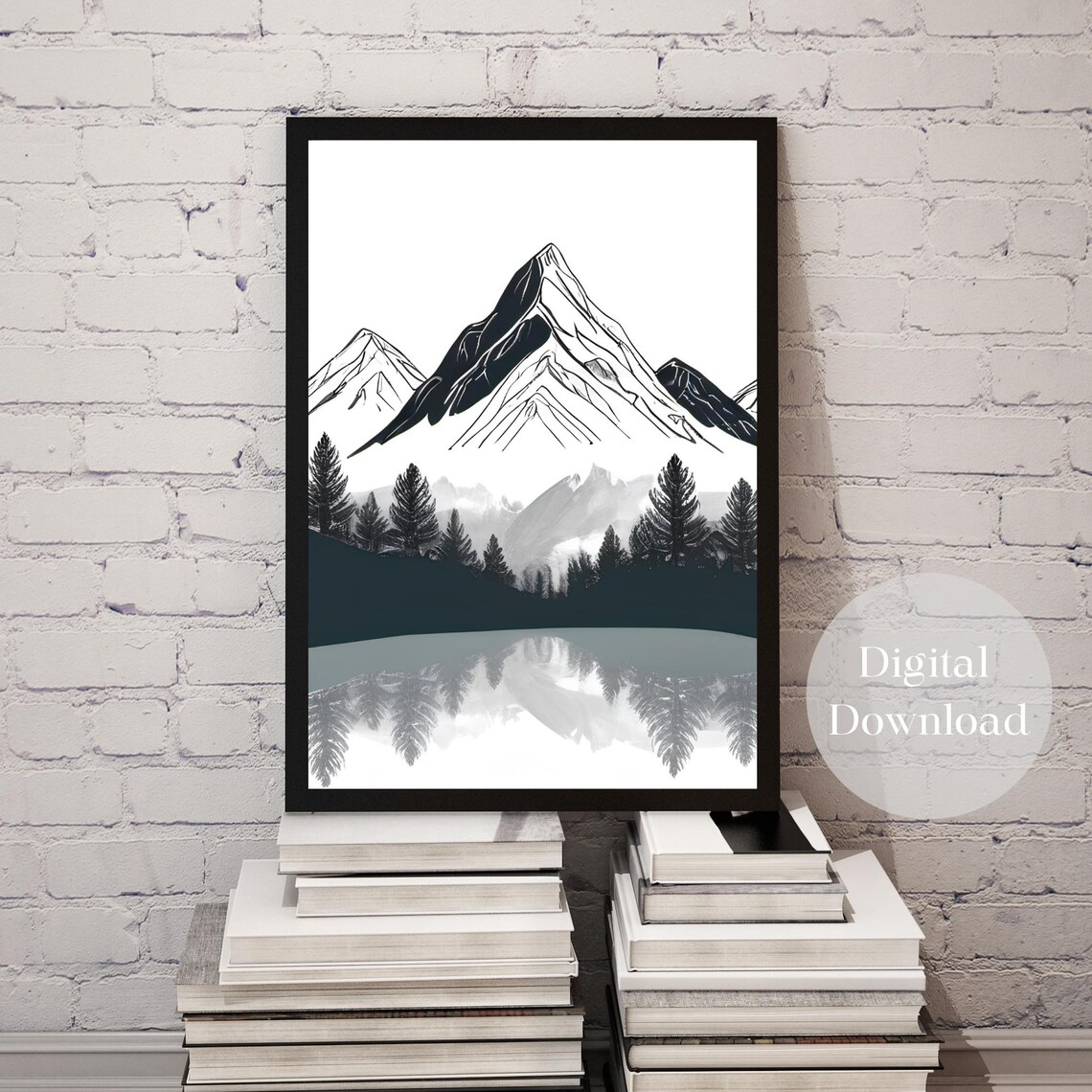 Minimalist Wall Art Modern Abstract Poster Mountain Boho Watercolor Forest Poster