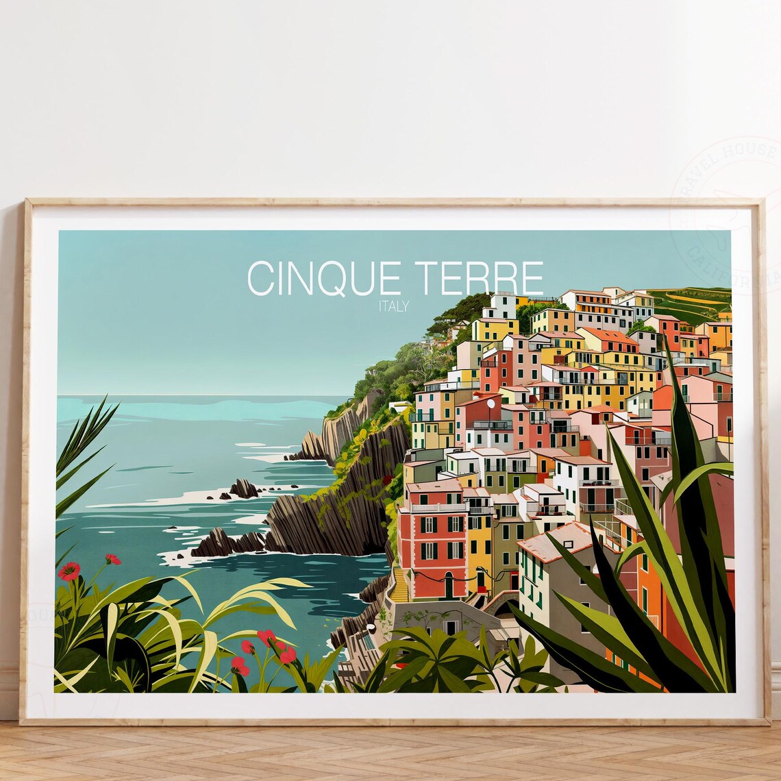 Cinque Terre Italy Cliffside Village Coast View Vintage Travel Poster