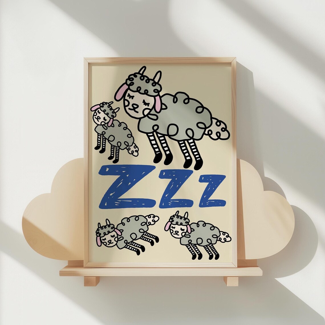 Sleepy Sheep Zzz Cute Kids Nursery Bedtime Animal Art Poster
