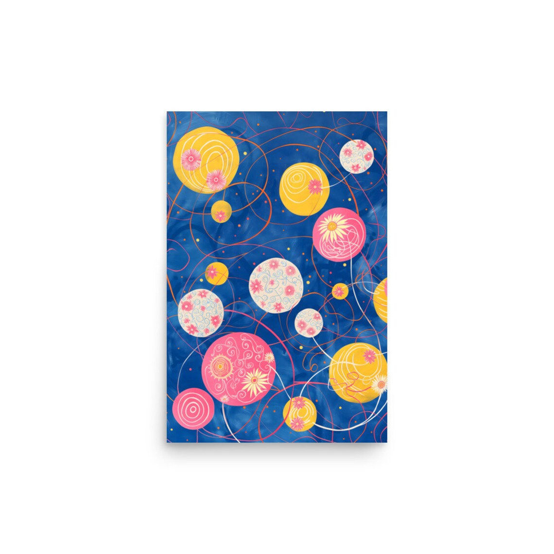 Hilma af Klint Style Celestial Circles Blue Floral Orbs Art Poster - Image 2