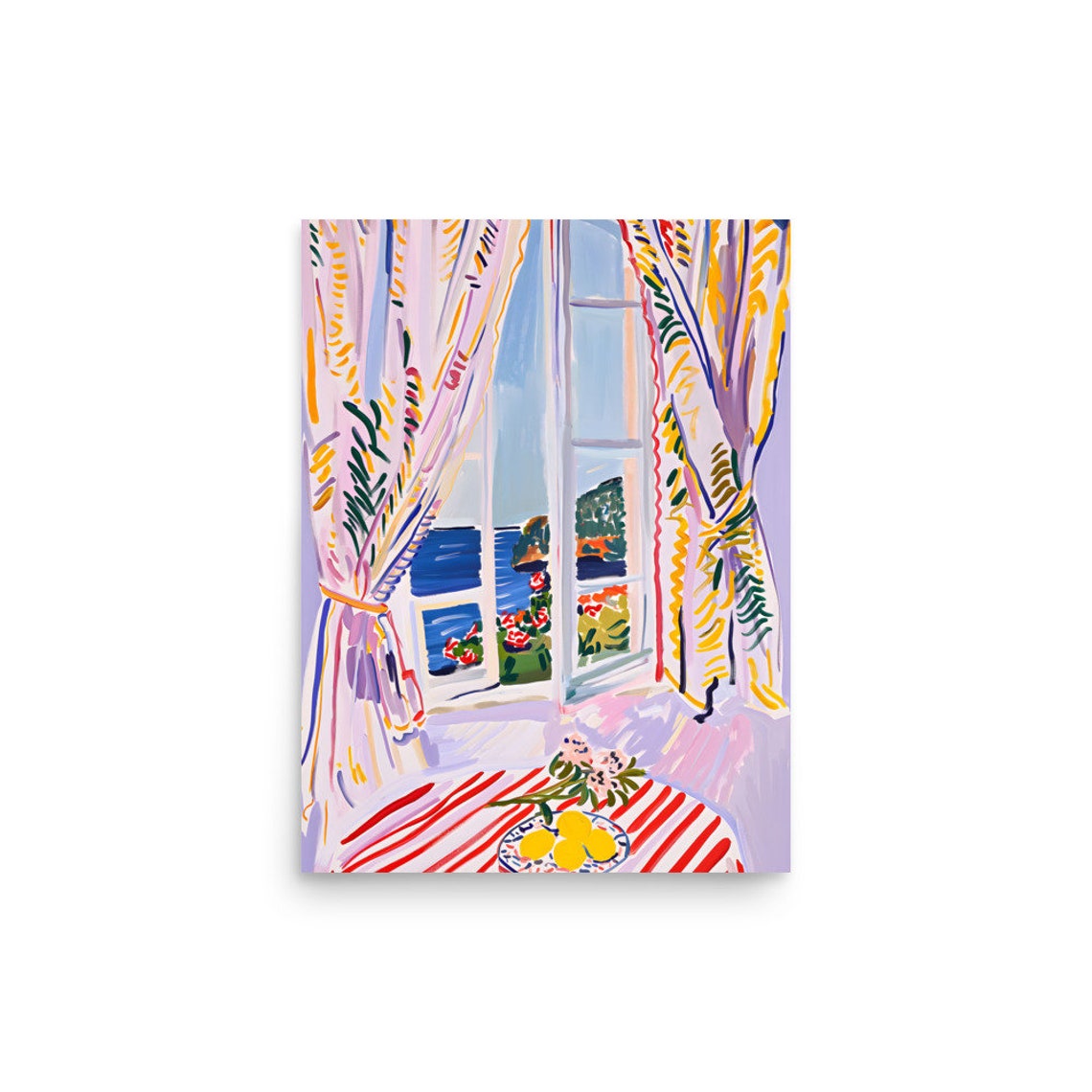 Henri Matisse Style Open Window Patterned Curtains Lemon Poster - Image 2