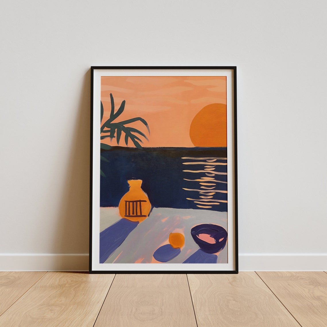 Orange Sunset Over Blue Sea Still Life Pitcher Fauvist Art Poster - Image 2