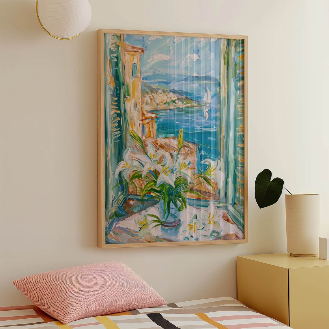 Henri Matisse Style White Lilies Vase Seaside Window View Poster - Image 3