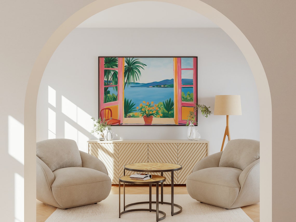 Henri Matisse Style Pink Window Palm Trees Blue Bay View Poster - Image 5