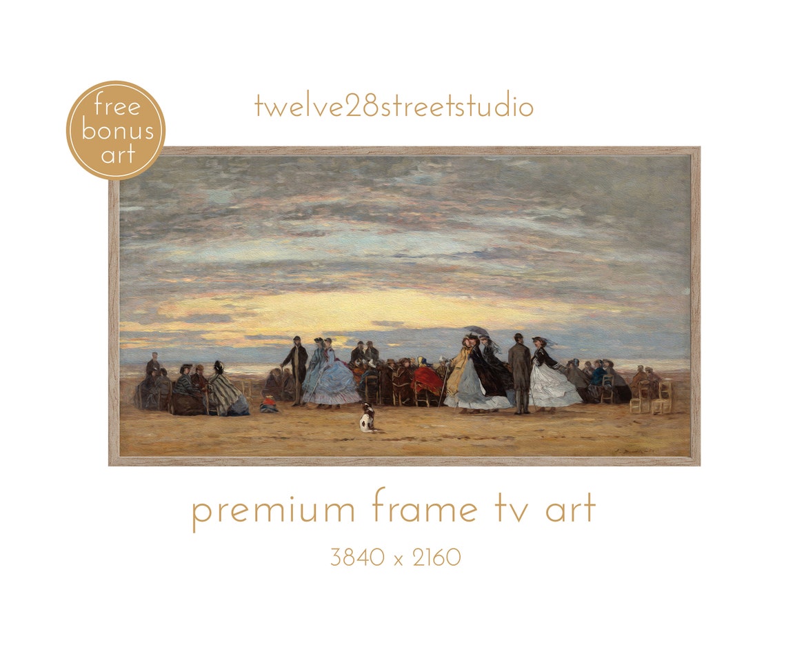 Boudin Villerville Beach Sunset Elegant Figures Vintage Oil Art Poster