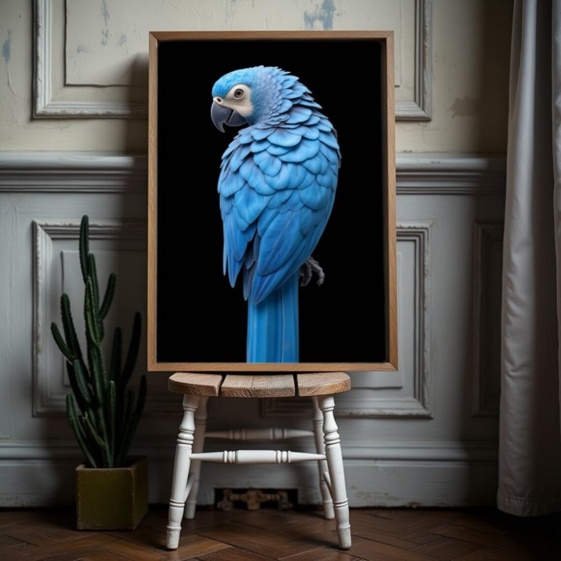 Blue Parrot, Modern Minimalist Decor Art Print - Image 2