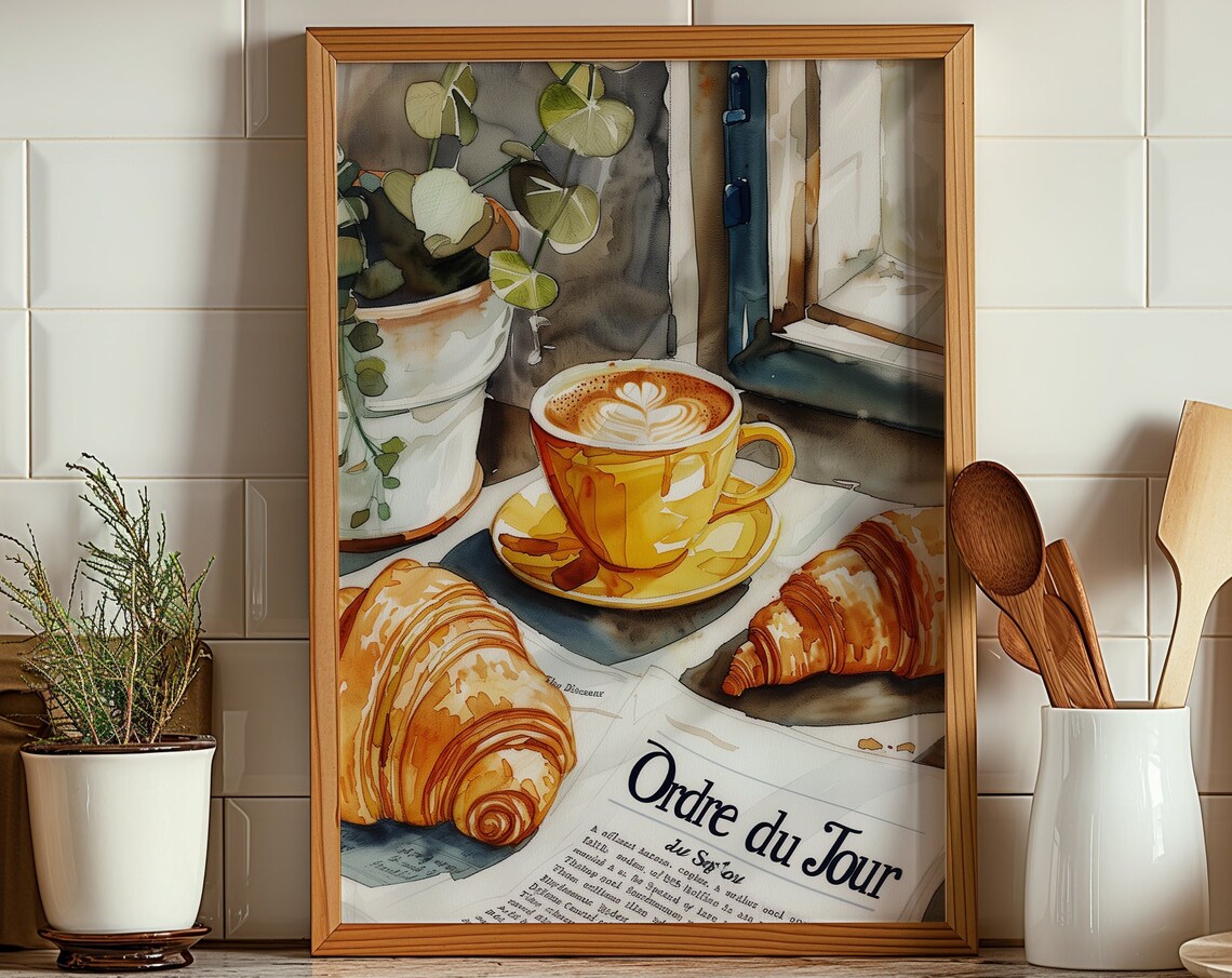 Croissant Print, French Kitchen Coffee Bar Art