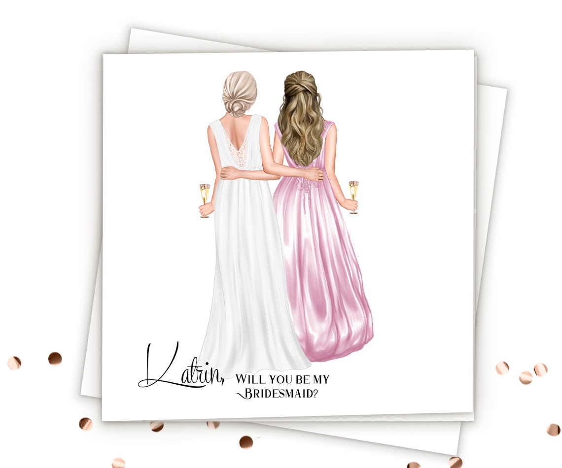 Katrin Will You Be My Bridesmaid Pink Satin Gown Proposal Card Print
