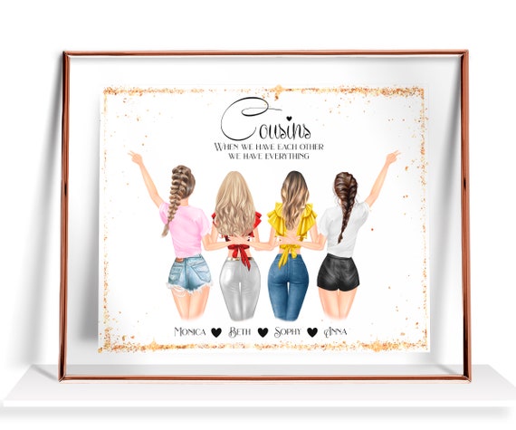 Personalized Cousins Crew Gift Cousin Birthday Gift Four Cousins Gift Custom 4 Cousins Gift Cousins Print Cousins Picture Cousins Painting