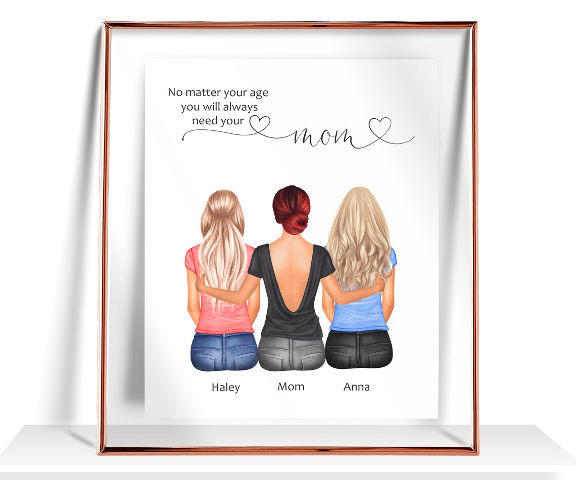 Personalized Mom and Daughter Art Print, Mother's Day