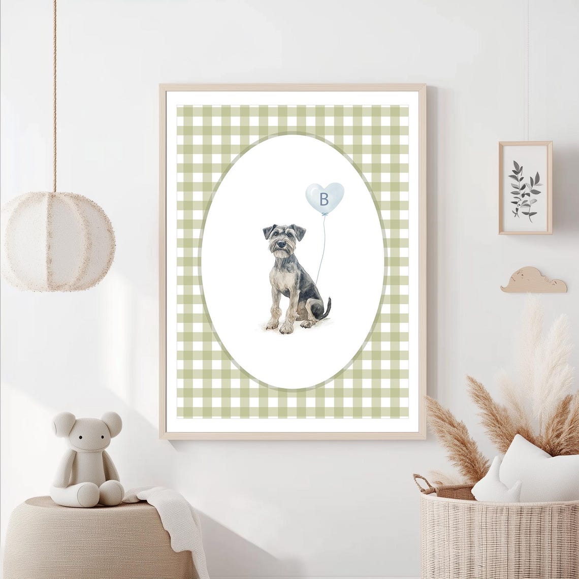 Schnauzer with Blue Heart Balloon Initial Custom Pet Portrait Poster - Image 3