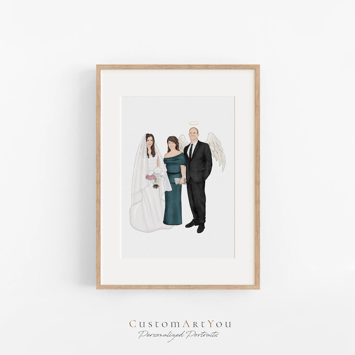 Large Wedding Family with Dog Custom Illustration from Photos Poster - Image 4