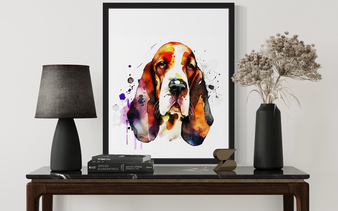 Basset Hound Dog Warm Watercolor Splash Portrait Decor Poster - Image 3