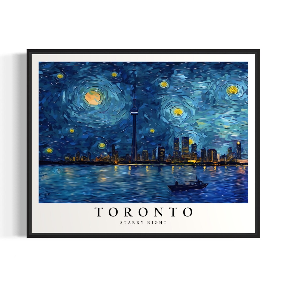 Toronto Starry Night CN Tower Harbor Water Moonlit Night View Art Poster