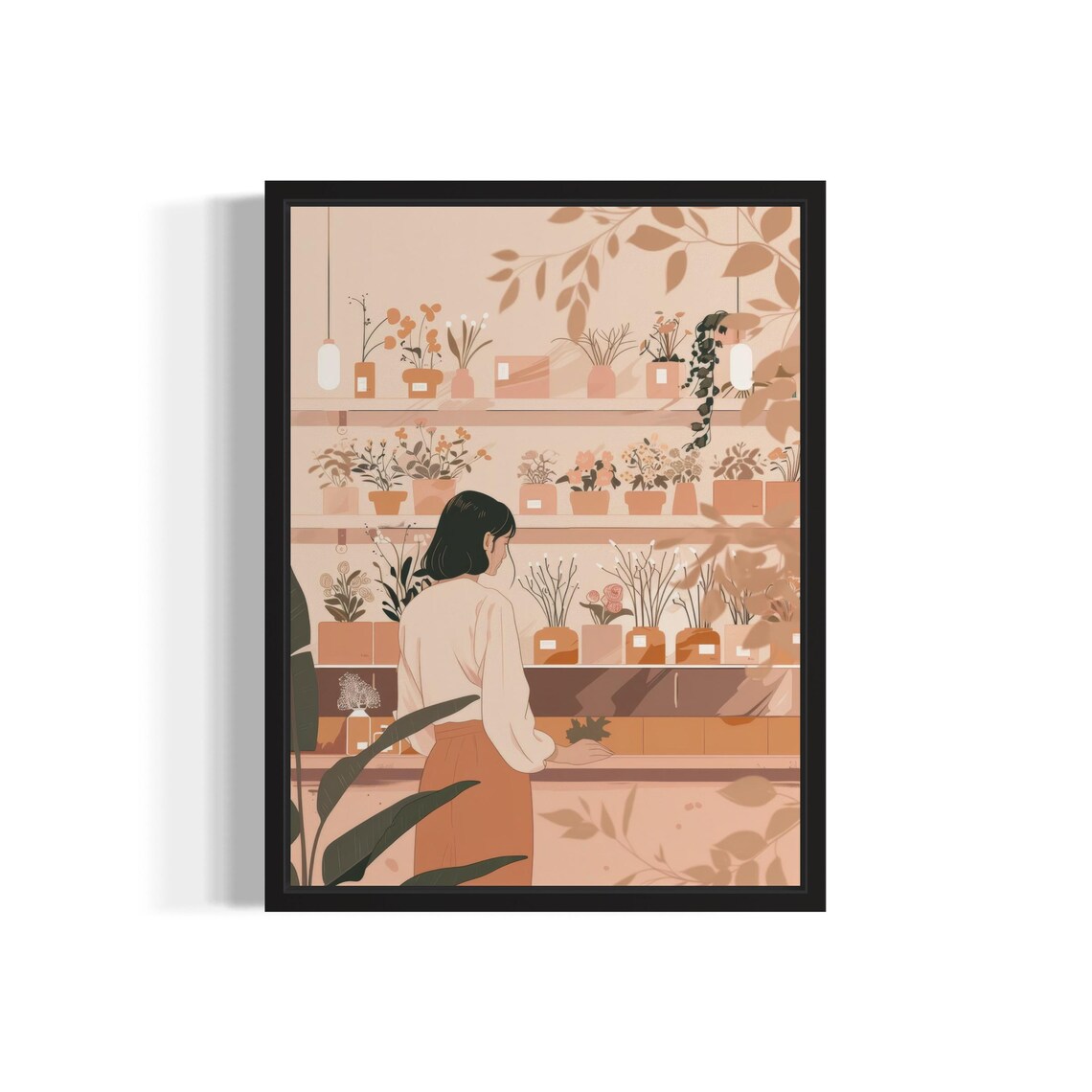 Woman In Cozy Flower Shop Terracotta Floral Boutique Art Poster
