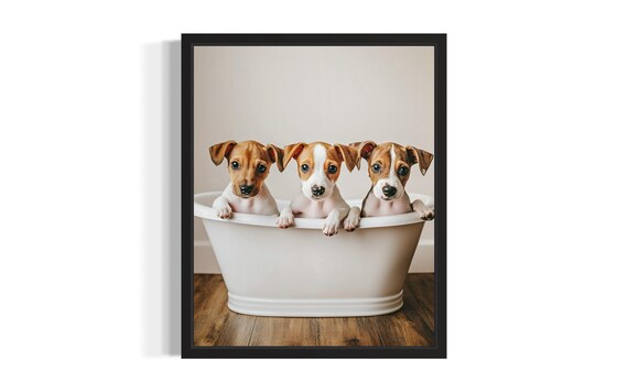 Three Whippet Puppies in a Bathtub Funny Cute Dog Photo Poster