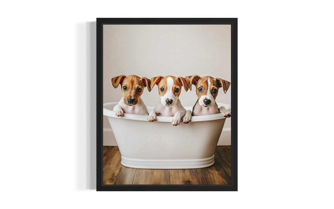 Three Whippet Puppies in a Bathtub Funny Cute Dog Photo Poster