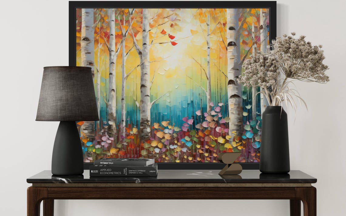 Colorful Birch Forest in Golden Autumn Glow Original Painting Poster - Image 3