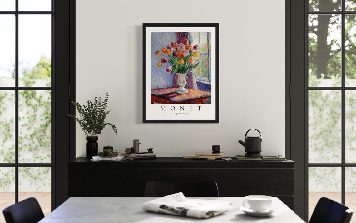 Tulips Flower Vase Colorful Bouquet by Window Monet Art Poster - Image 3
