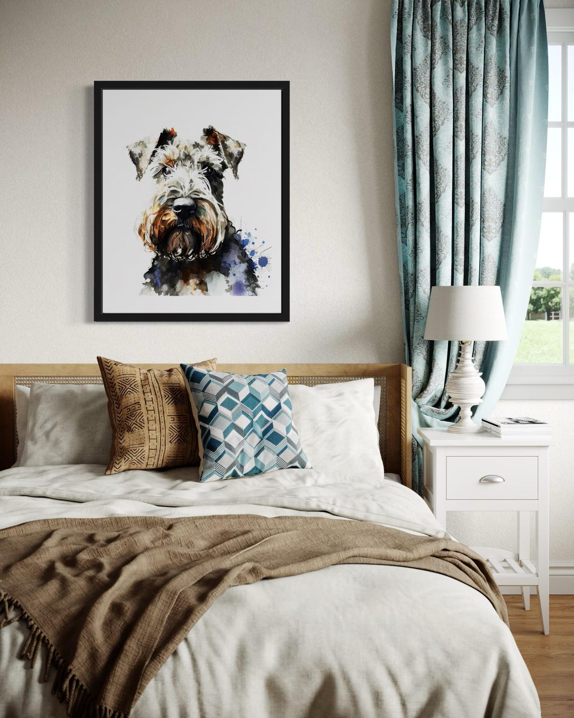 Bearded Terrier Dog Rustic Watercolor Splash Portrait Poster - Image 4