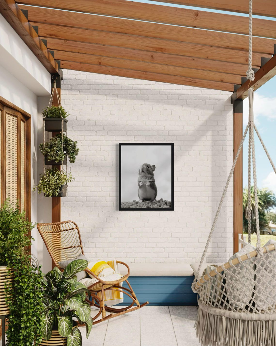 Cute Hamster Standing Upright on Pebbles Black White Photo Poster - Image 4