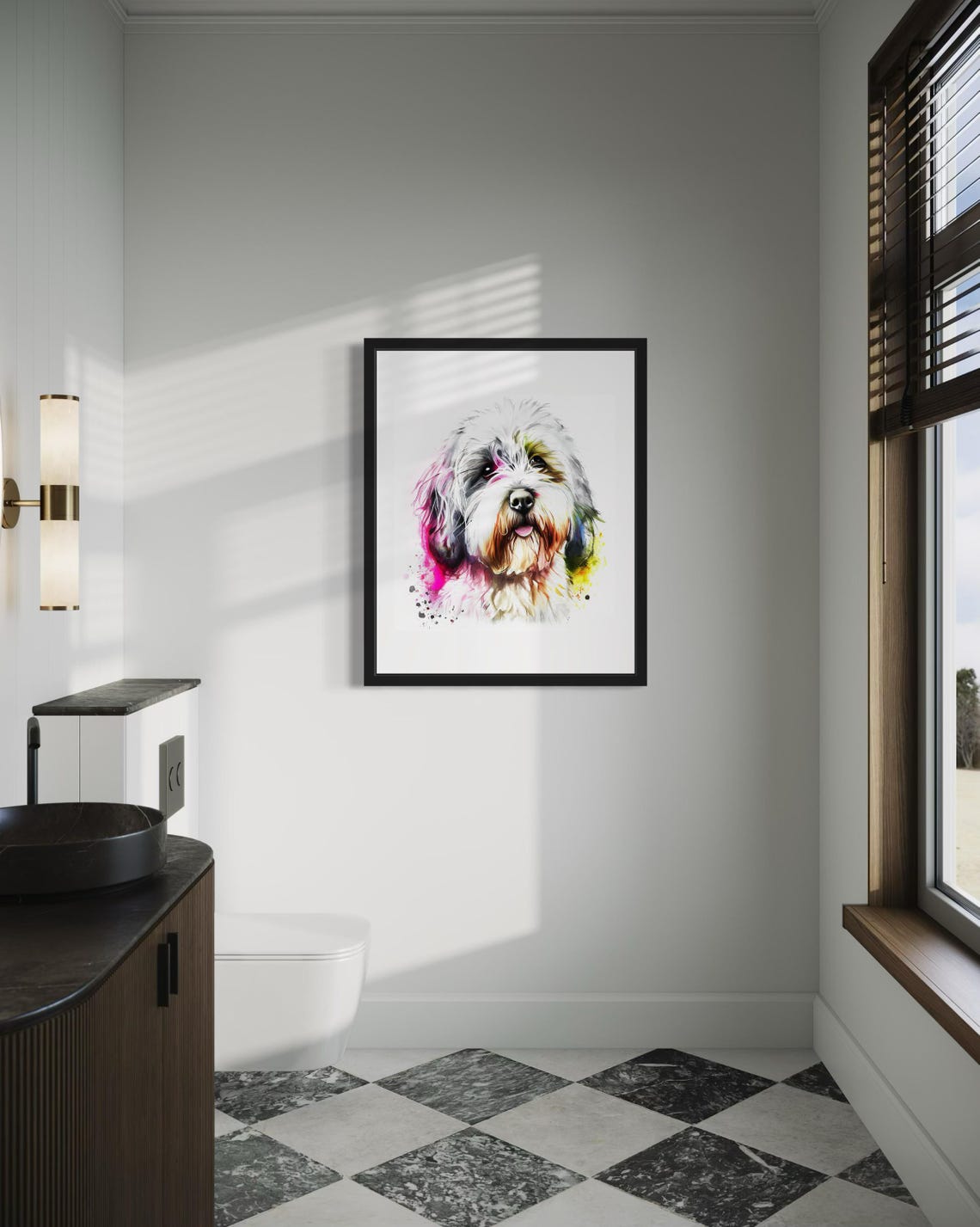 Lowchen White Dog Playful Tongue Out Watercolor Portrait Poster - Image 4