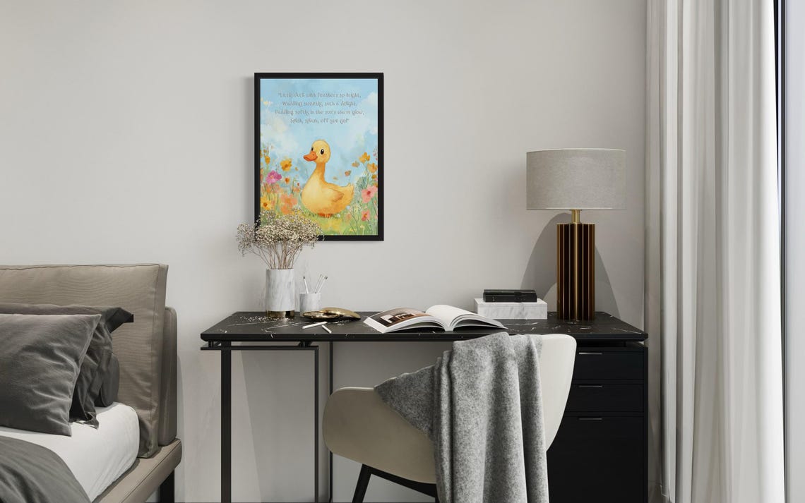 Yellow Duckling with Its Splashy Pond Poem Nursery Wall Poster - Image 3