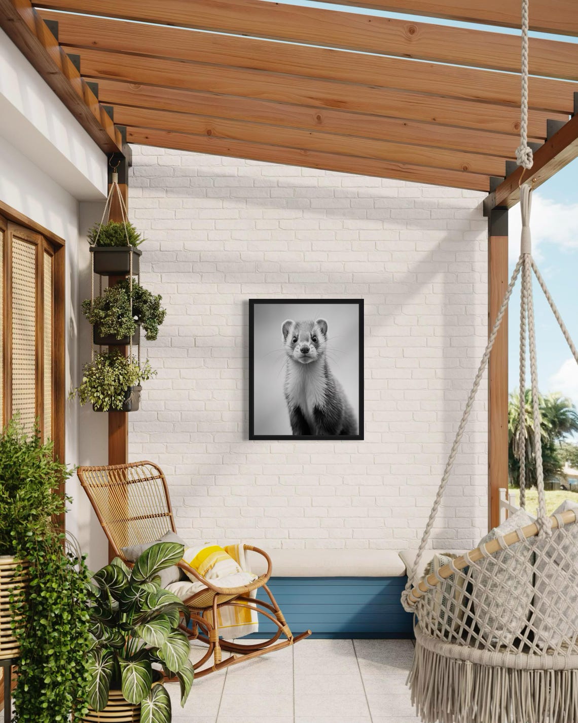 Ferret Portrait Looking At Camera Black And White Photo Poster - Image 3