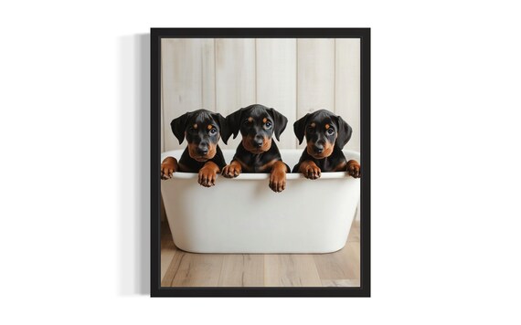 Three Adorable Rottweiler Puppies White Bathtub Cute Puppy Poster