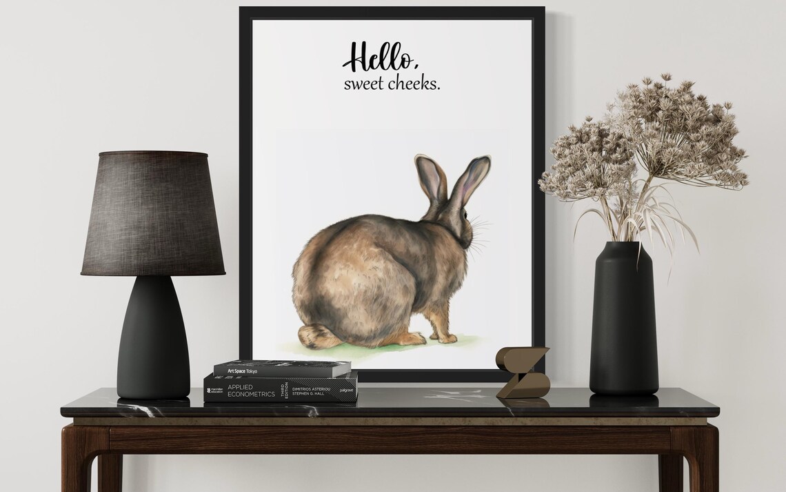 Hello Sweet Cheeks Brown Rabbit Watercolor Bathroom Humor Poster - Image 3