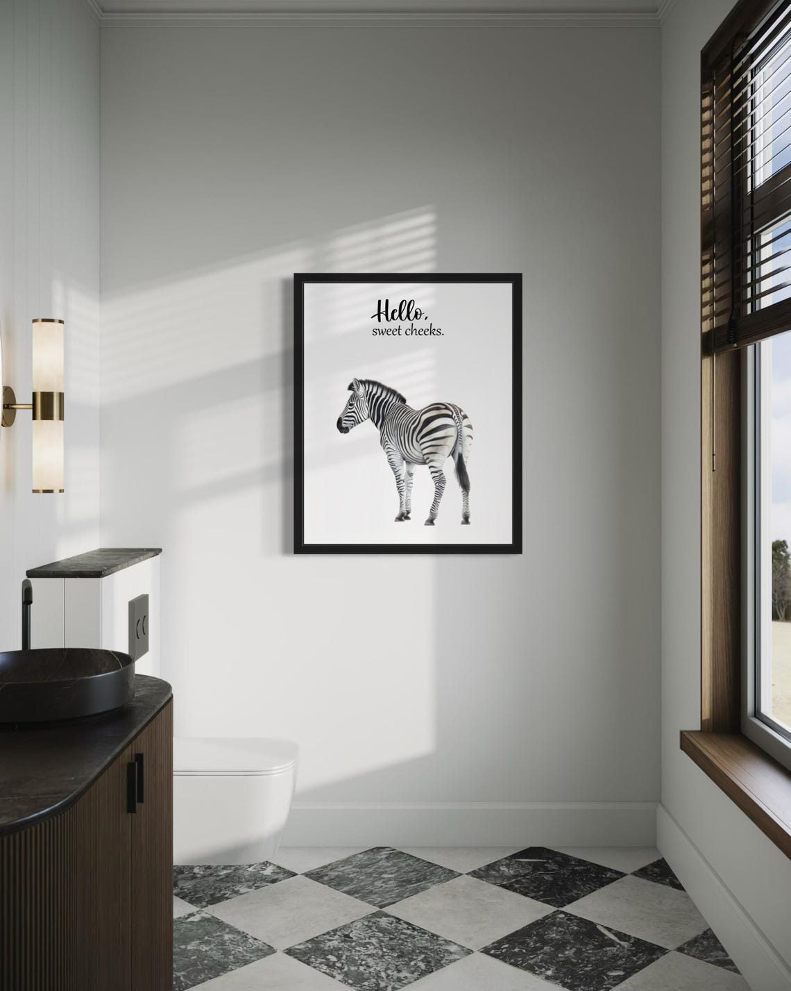 Striped Zebra Walking Away Hello Sweet Cheeks Funny Bathroom Poster - Image 4