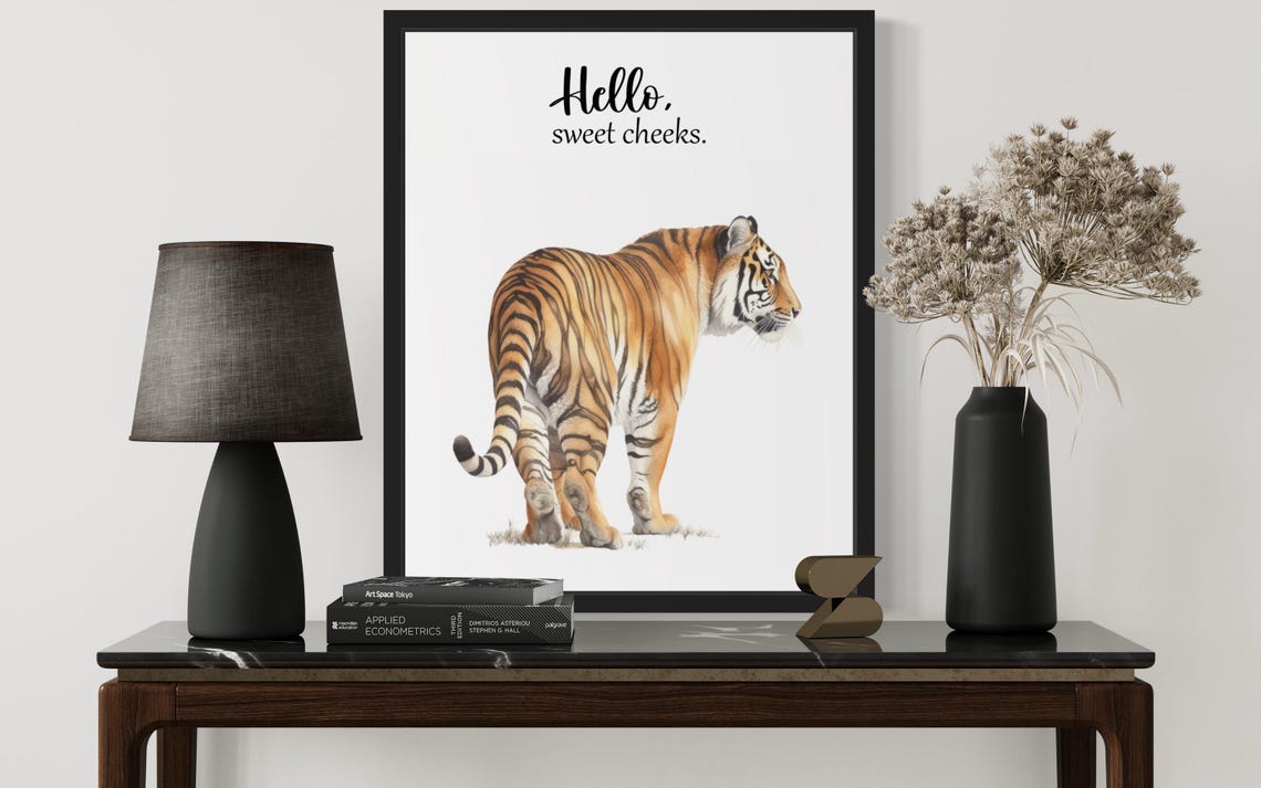 Big Tiger Walking Away Hello Sweet Cheeks Funny Bathroom Poster - Image 3