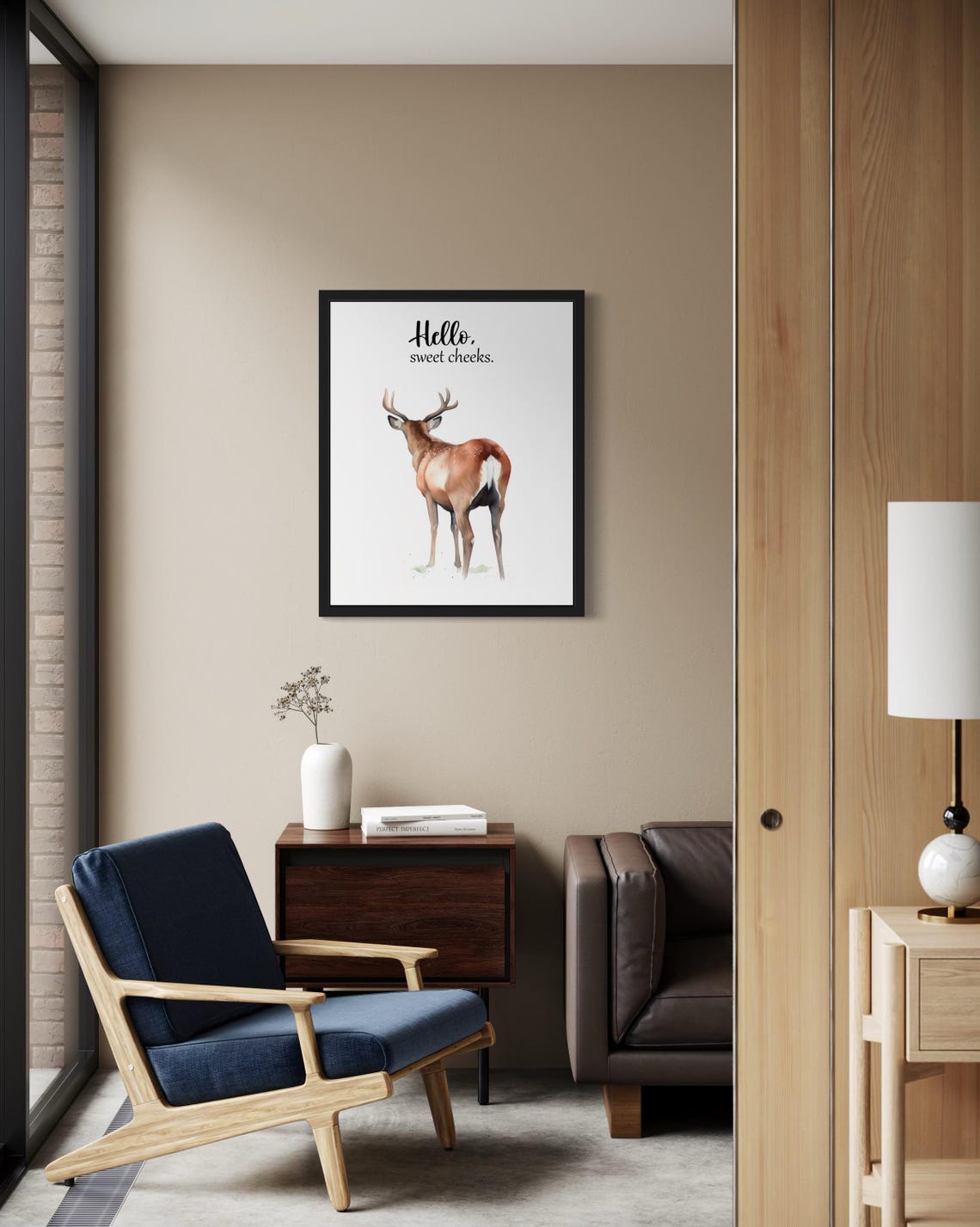 Antlered Deer Buck Rear View Hello Sweet Cheeks Bathroom Poster - Image 2