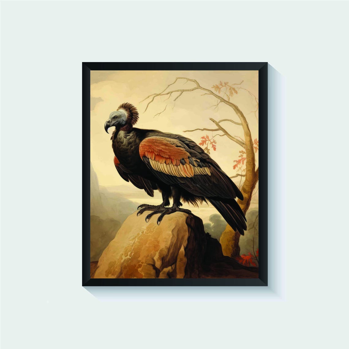 Vulture Perched on a Rock at Dusk Vintage Bird of Prey Poster