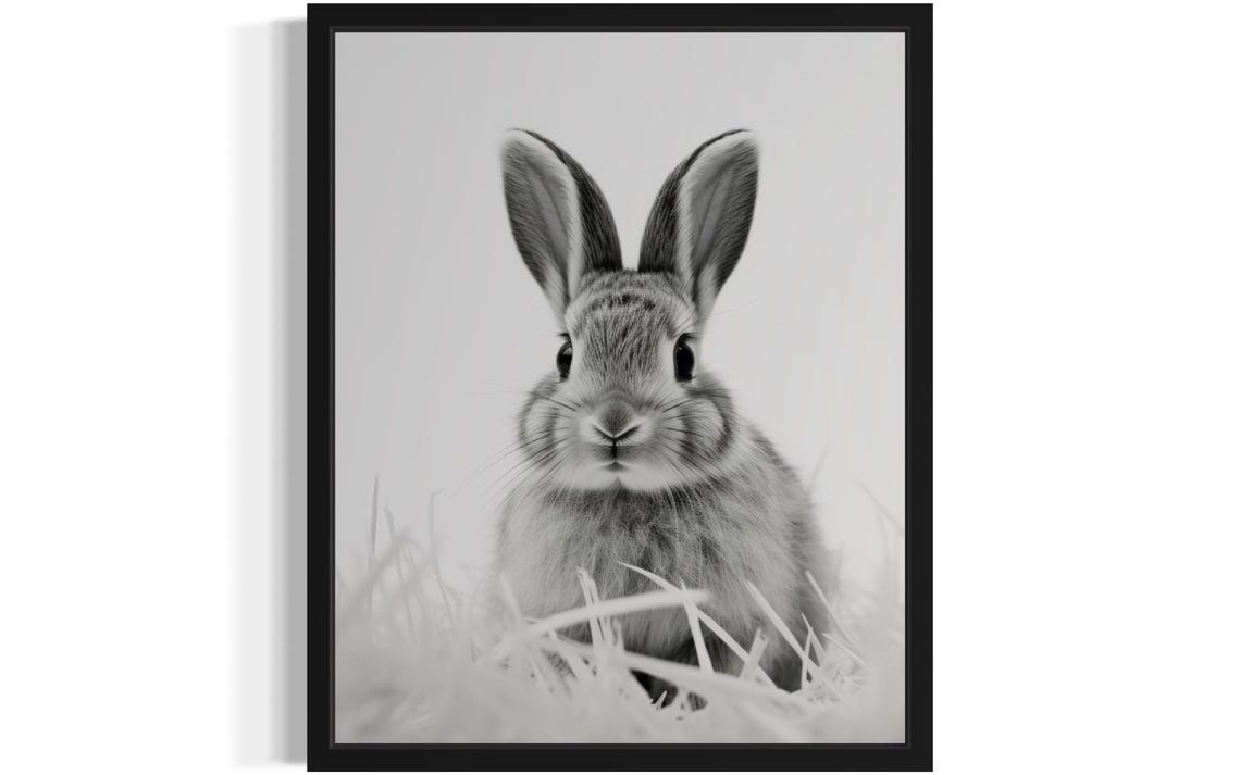 Rabbit Close-Up Monochrome Wildlife Photography Decor Poster