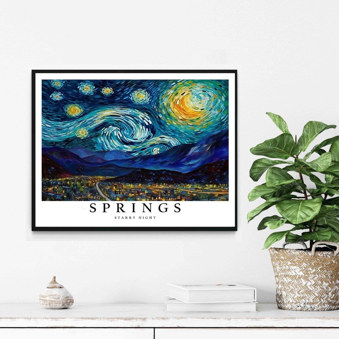 Springs Starry Night Mountain Valley City Lights View Poster - Image 2