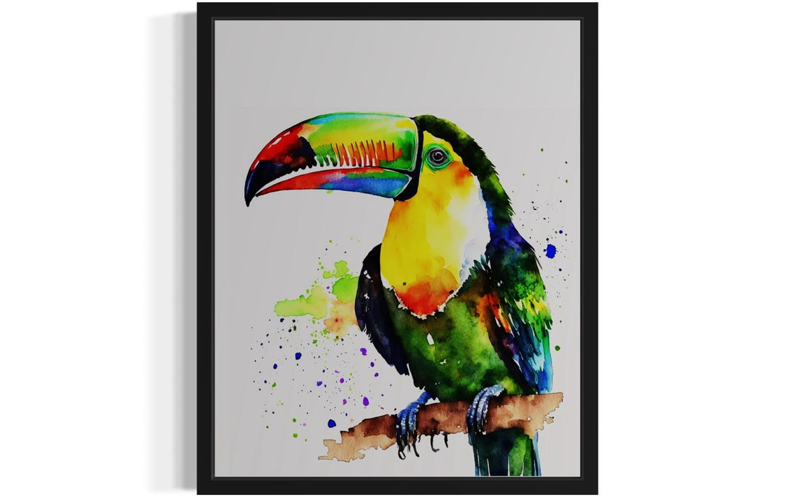 Keel Billed Toucan With Rainbow Beak In Watercolor Bird Poster