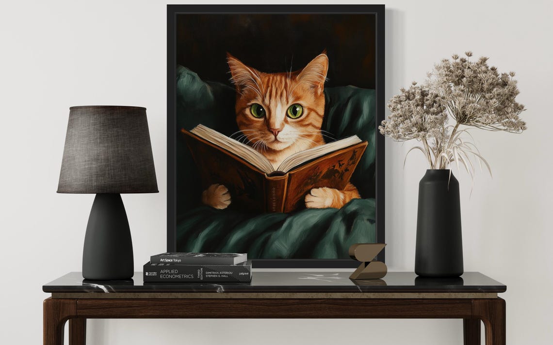 Funny Reading Cat Poster Print - Image 2
