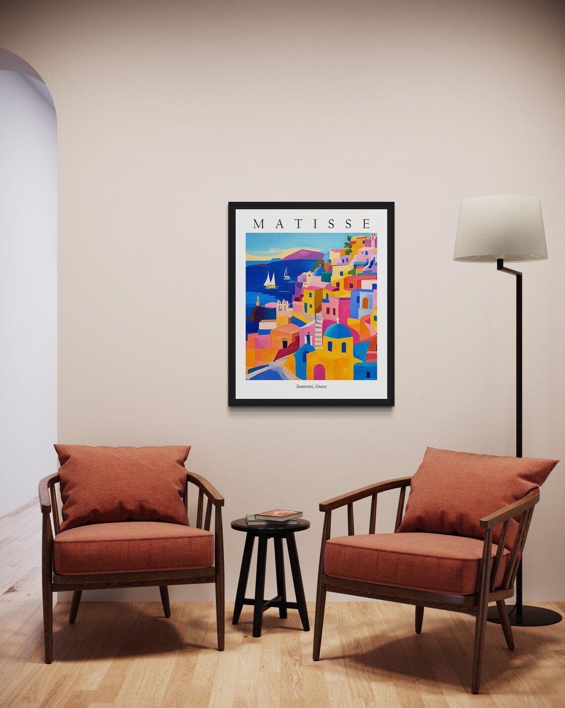 Santorini Greece Colorful Hillside Village Matisse Style Poster - Image 2
