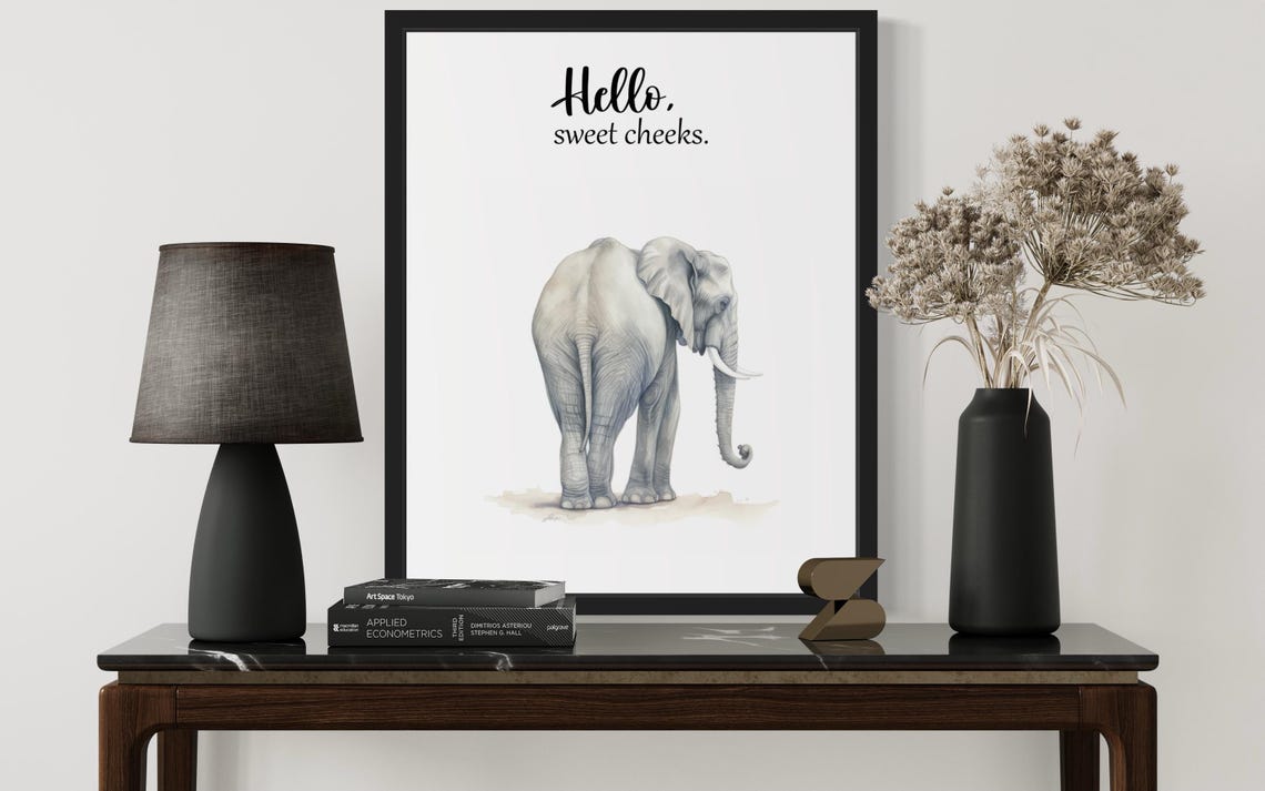 Gentle Elephant Rear View Hello Sweet Cheeks Funny Bathroom Poster - Image 3