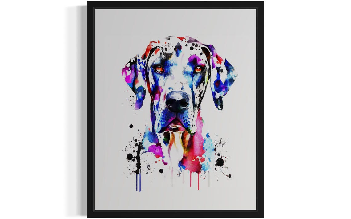 Great Dane Rainbow Splash Watercolor Portrait Giant Dog Poster