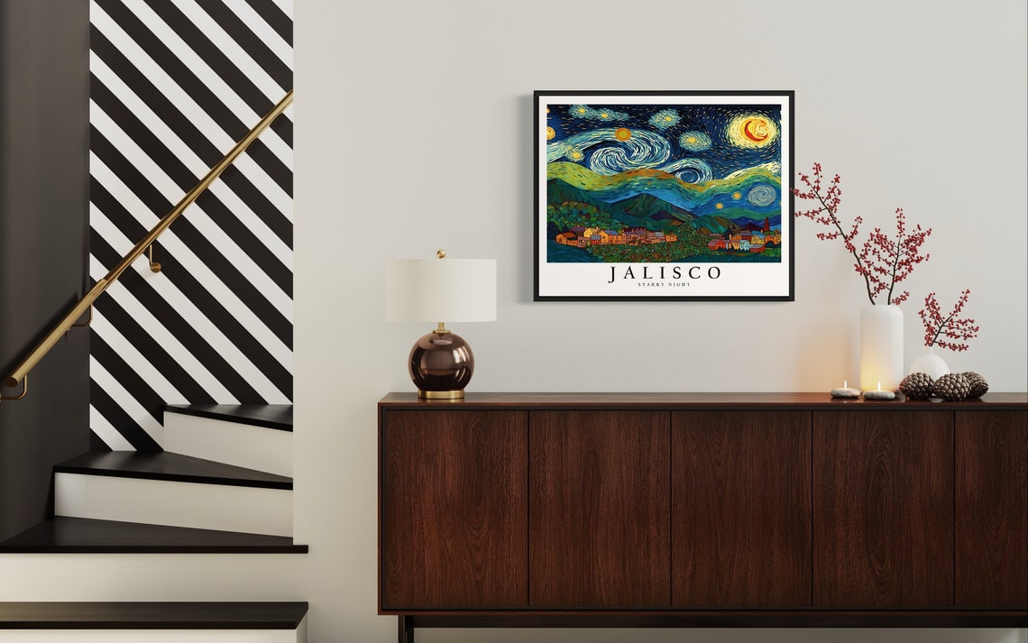 Jalisco Starry Night Village Valley Swirling Moonlit Sky Poster - Image 4