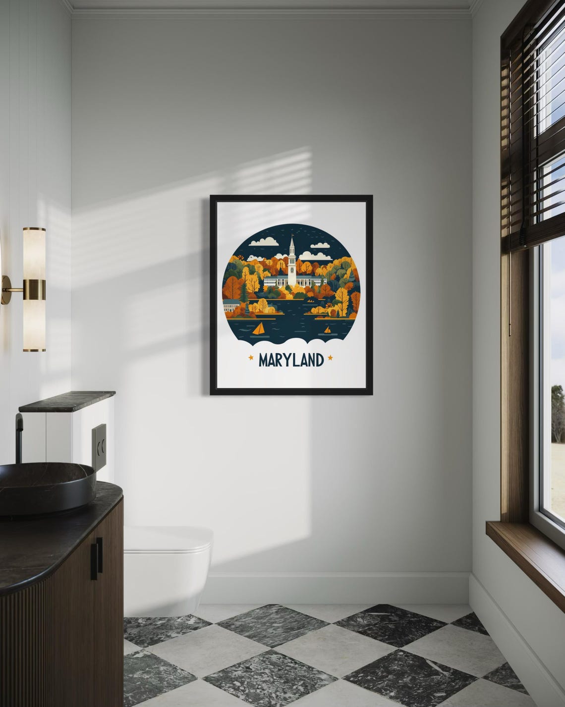 Maryland Historic State House Harbor Fall Sailing Scene Poster - Image 4
