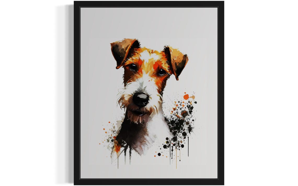 Fox Terrier Brown White Dog Watercolor Portrait Breed Art Poster